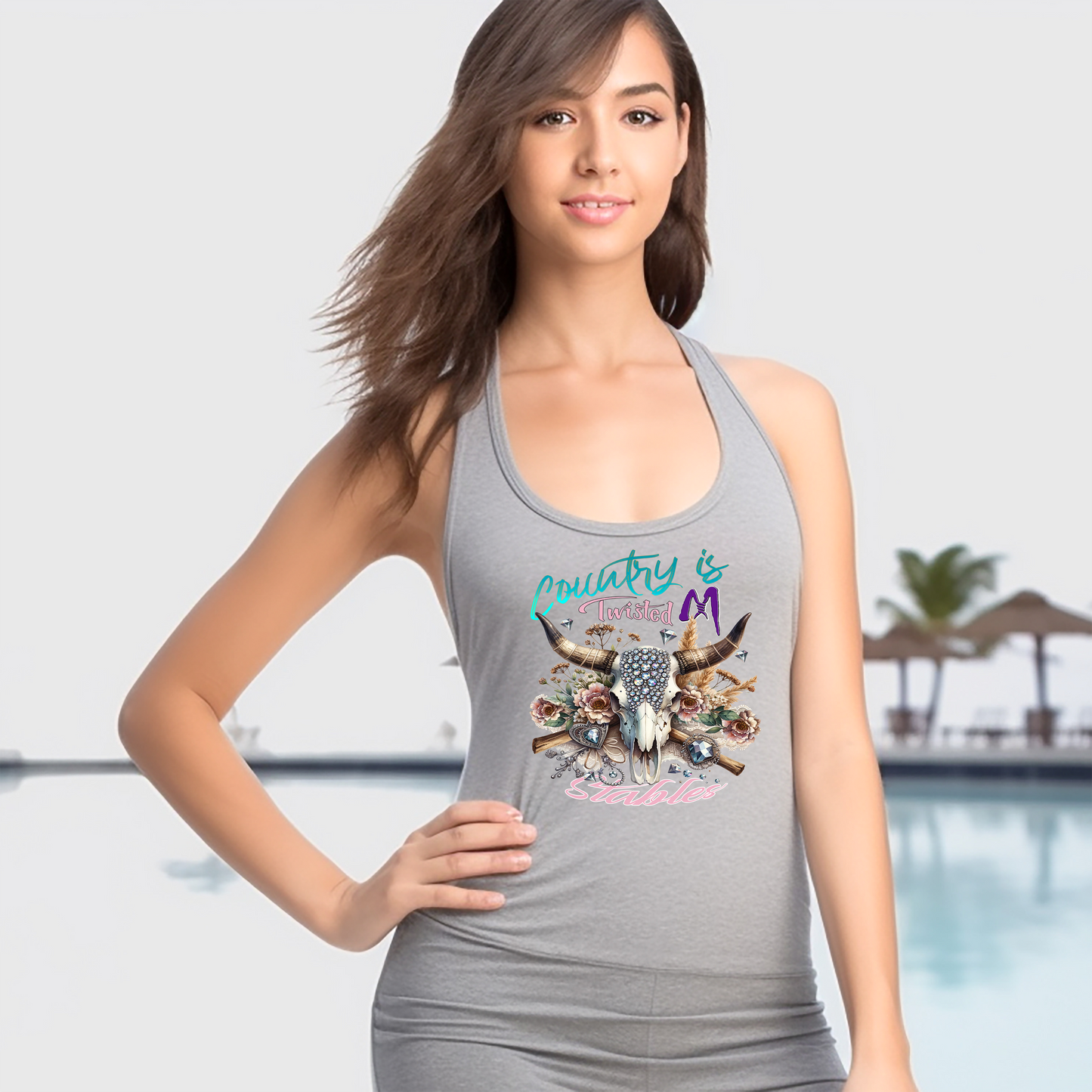 Twisted M Stables "Country Skull* Racerback Womens Tank Top for Spring & Summer Time