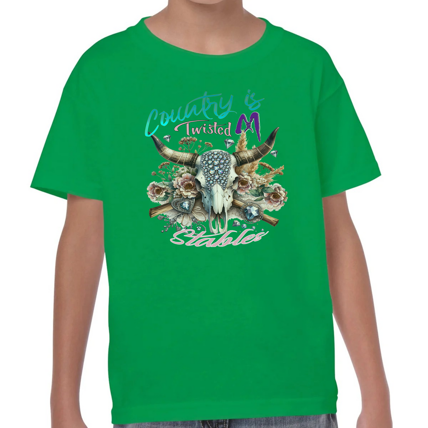 Kids' "Skull with Diamonds" Horse Barn Short Sleeve T-Shirts: Twisted M Stables Collection - Vibrant Designs, Durable Comfort