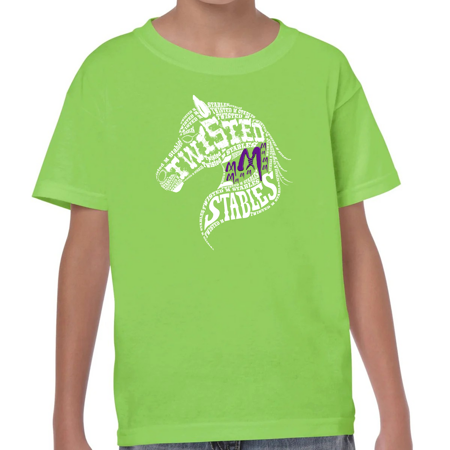 Kids' "Horse Head Logo in White" Horse Barn Short Sleeve T-Shirts: Twisted M Stables Collection - Vibrant Designs, Durable Comfort