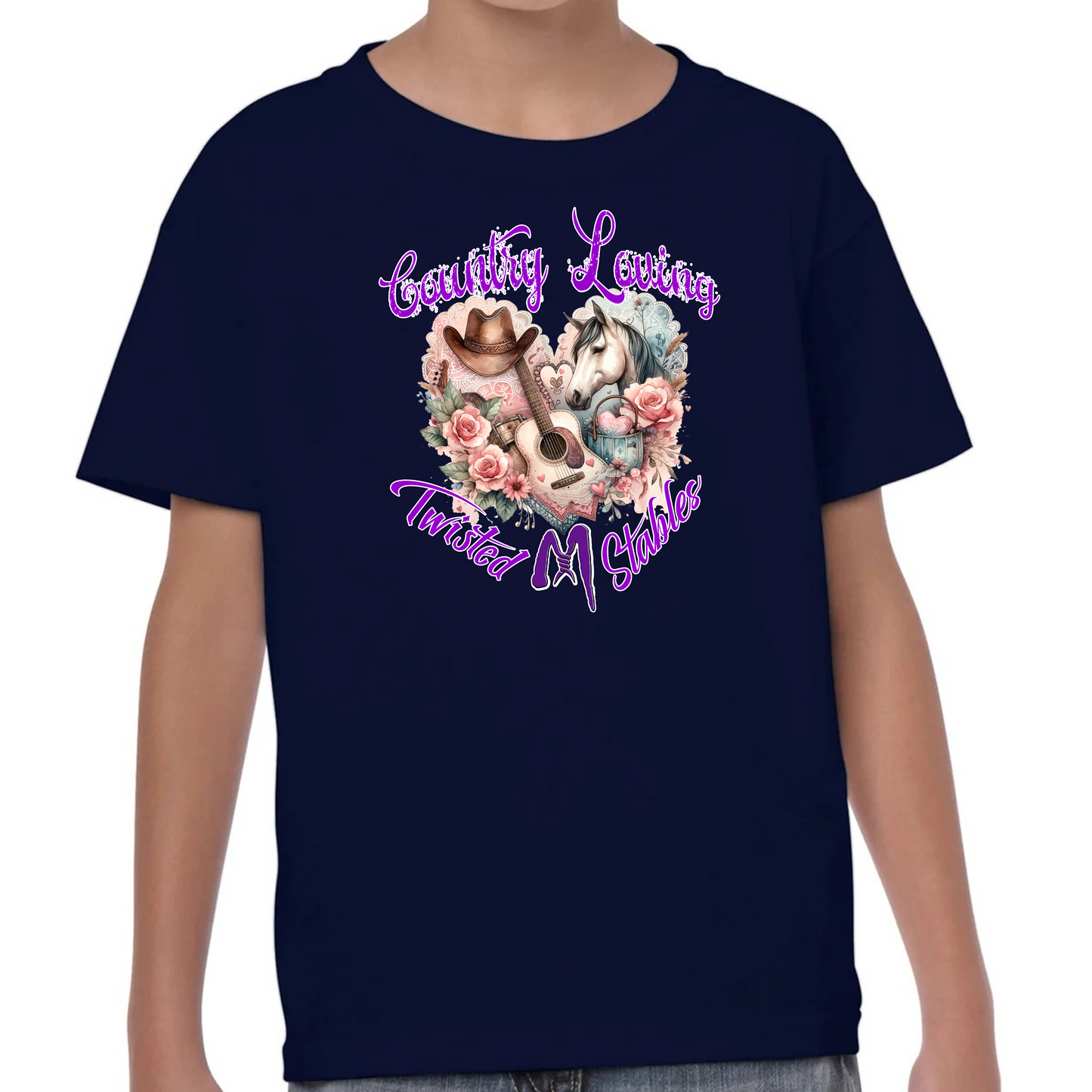 Kids' "Country Love" Horse Barn Short Sleeve T-Shirts: Twisted M Stables Collection - Vibrant Designs, Durable Comfort