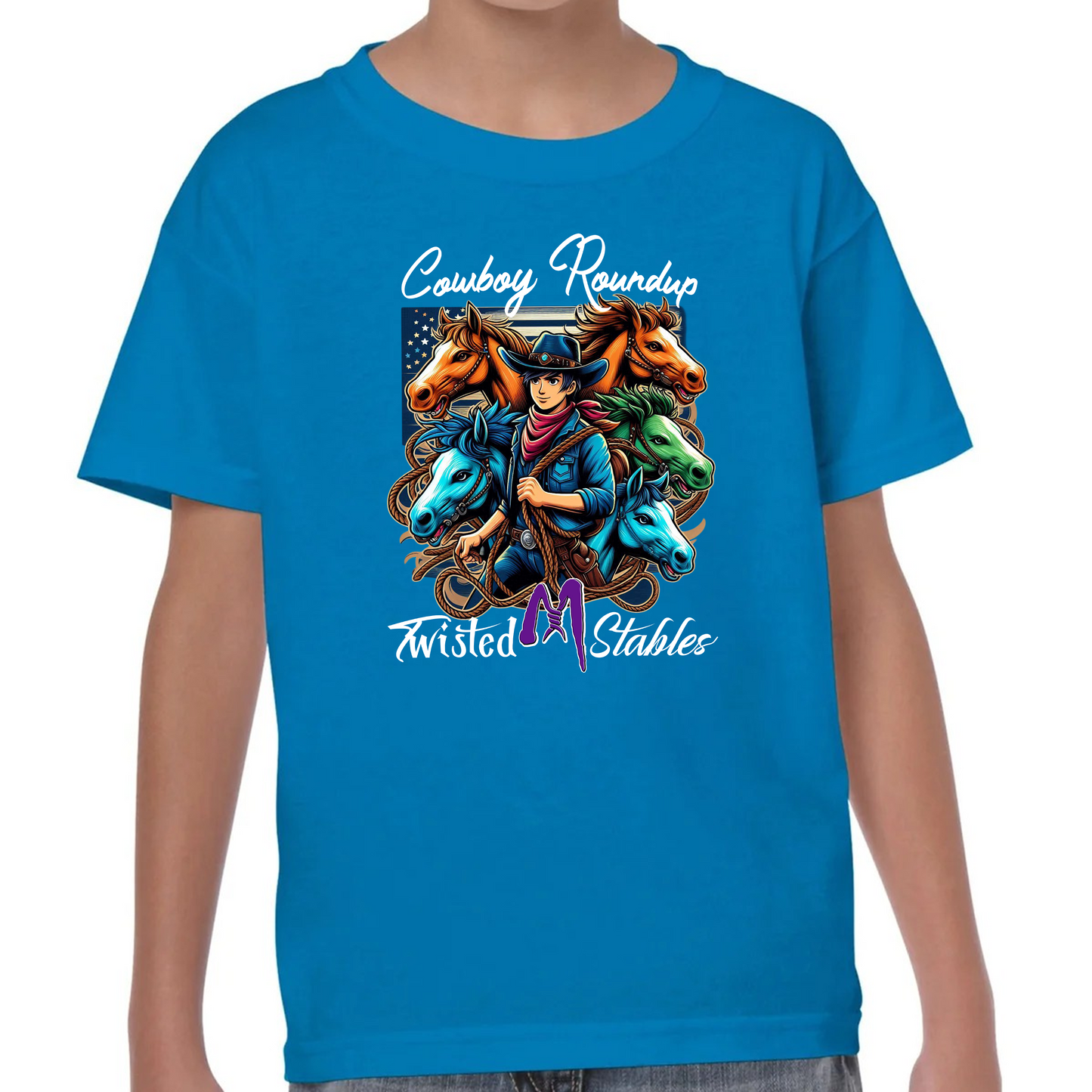 Kids' "Cowboy Roundup" Horse Barn Short Sleeve T-Shirts: Twisted M Stables Collection - Vibrant Designs, Durable Comfort