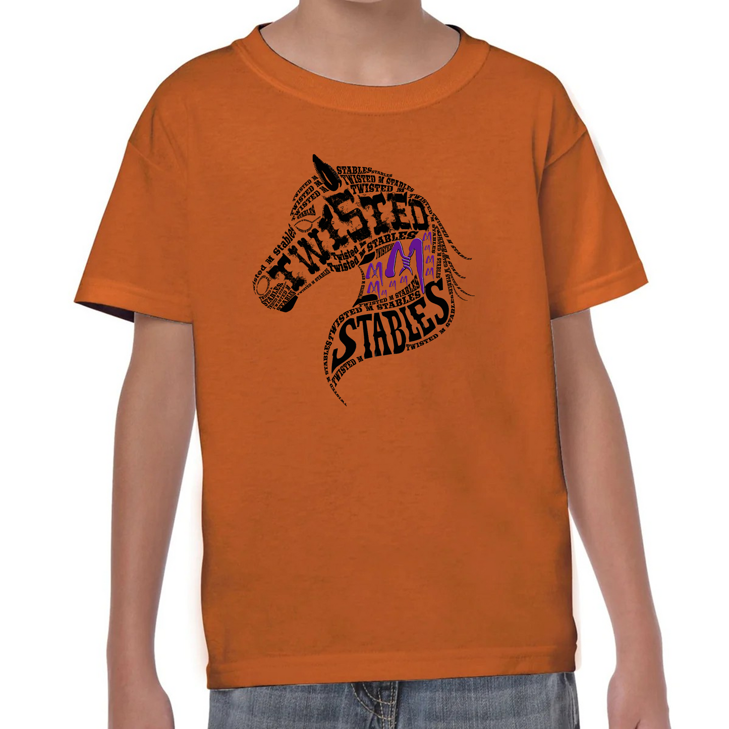 Kids' "Horse Head Logo in Black" Horse Barn Short Sleeve T-Shirts: Twisted M Stables Collection - Vibrant Designs, Durable Comfort