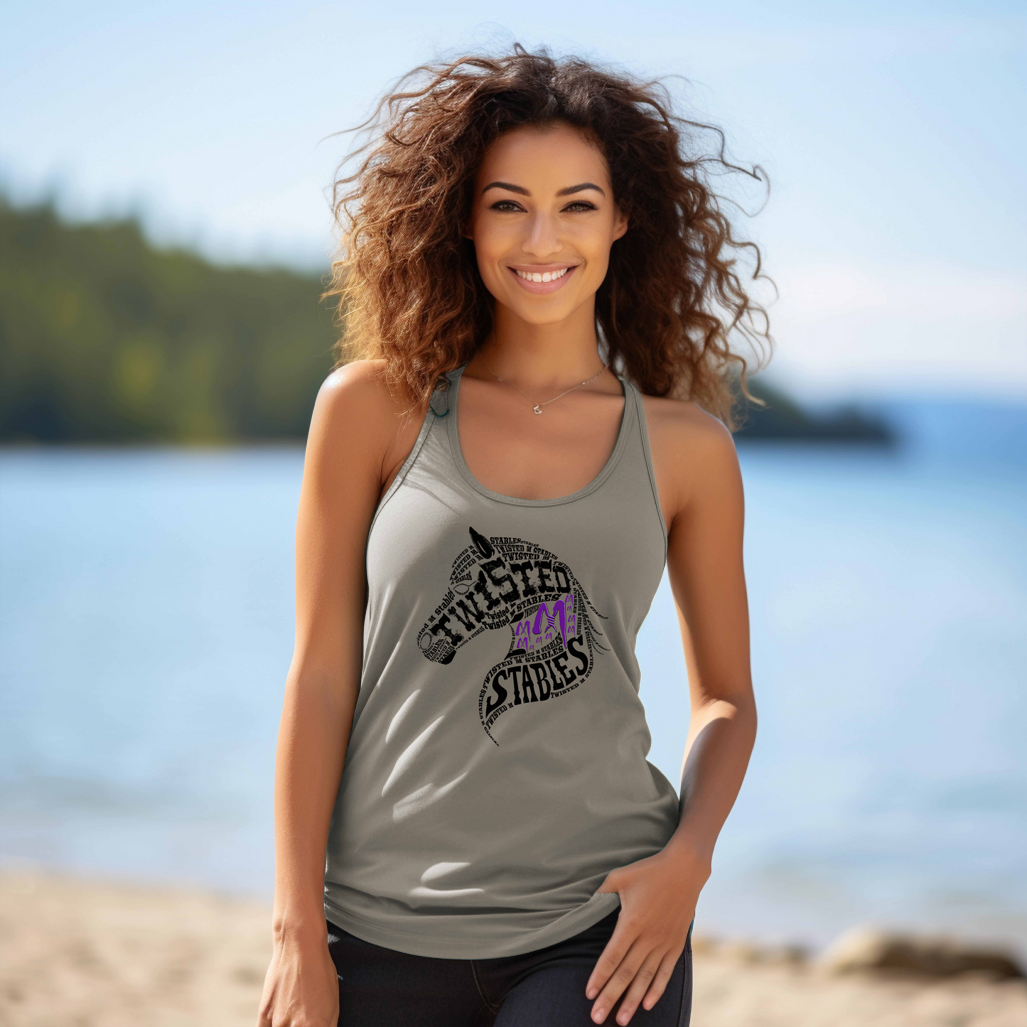Twisted M Stables "Horse Head Logo" Racerback Womens Tank Top for Spring & Summer Time-XL-XXL