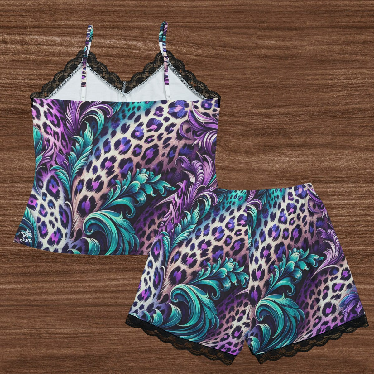 Women's Leopard Print Lace-Trimmed Cami Lingerie Home Suit