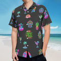 Neon Alien Tropical Party Hawaiian Shirt - Men's Black Casual Shirt with Flamingos, Parrots, Cocktails, and Tiki Huts Design, Comfortable & Versatile, Perfect for Beach & Summer Festivities