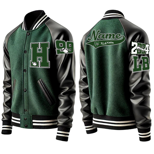 Pecan Grove Hurricanes Custom Letterman Jacket – Classic Team Colors, Premium Leather Sleeves, and Patches