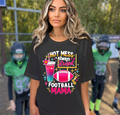 Hot Mess, Always Stressed Football Mama – Vibrant Print T-Shirt for Mom on Kids Football Game Day, Multiple Colors, Customize
